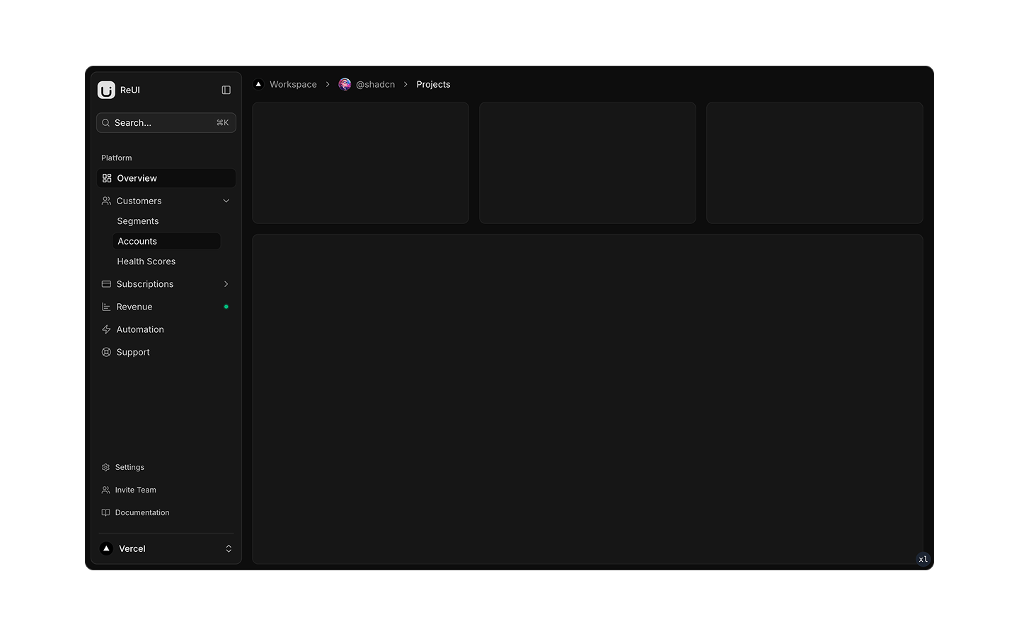 App Shell blocks preview (dark)