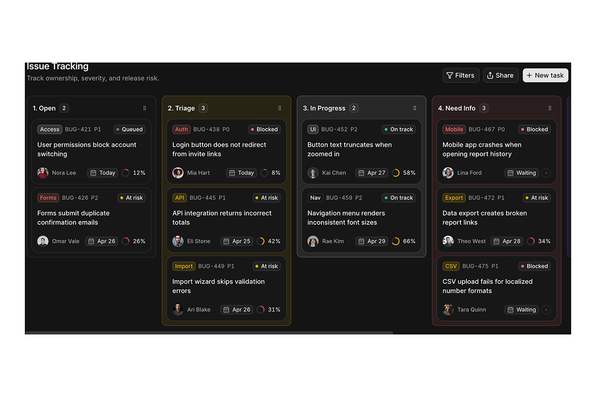 Kanban Board blocks preview (dark)