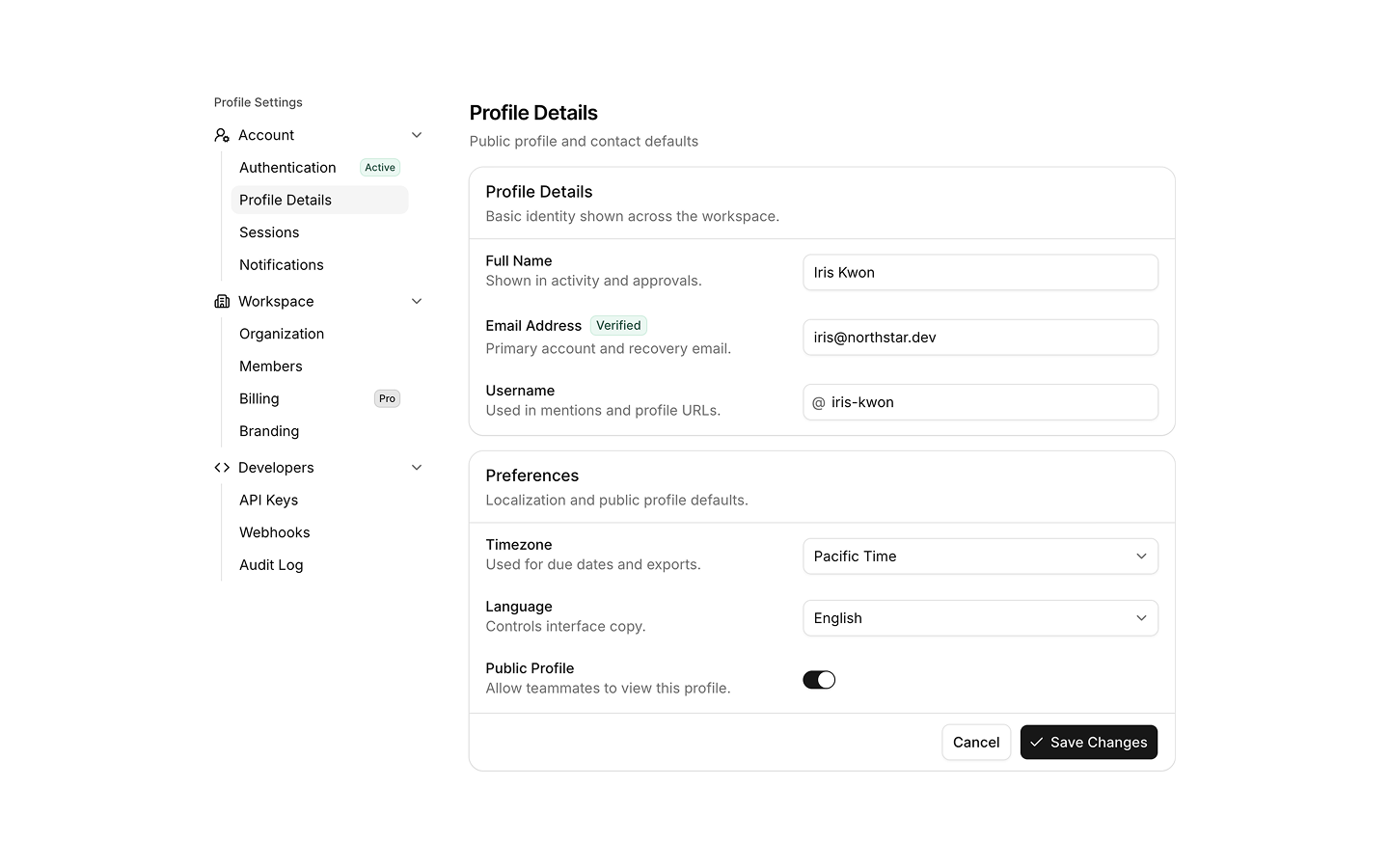 Profile blocks preview