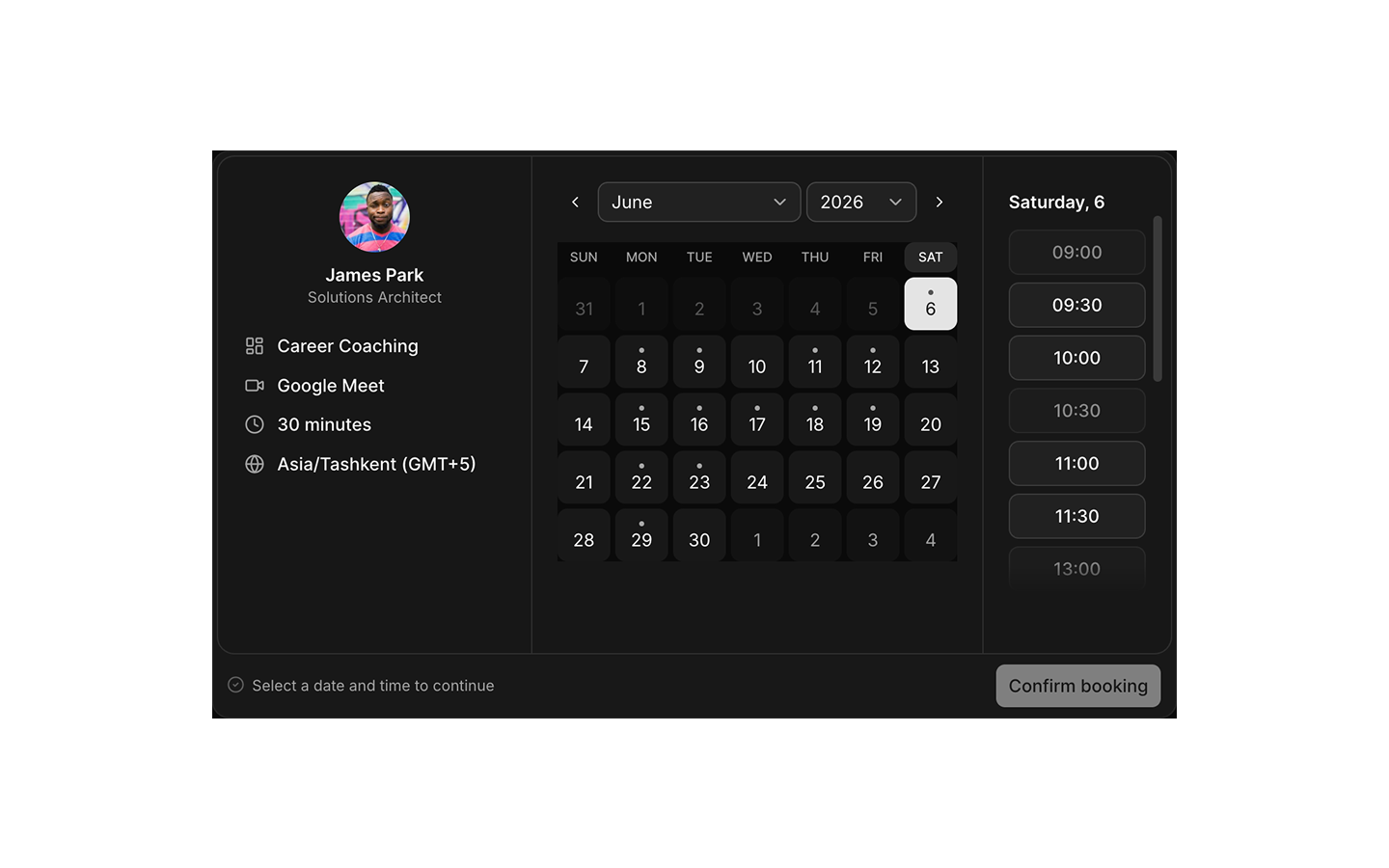 Schedule blocks preview (dark)