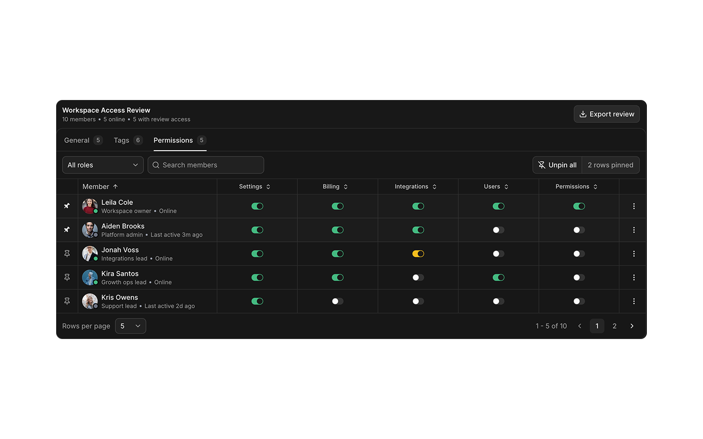 Columns blocks preview (dark)