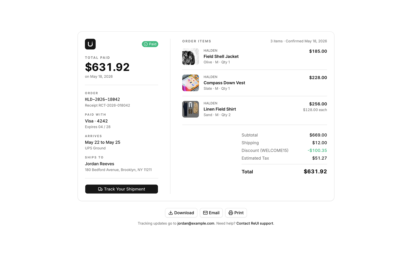 Receipt blocks preview