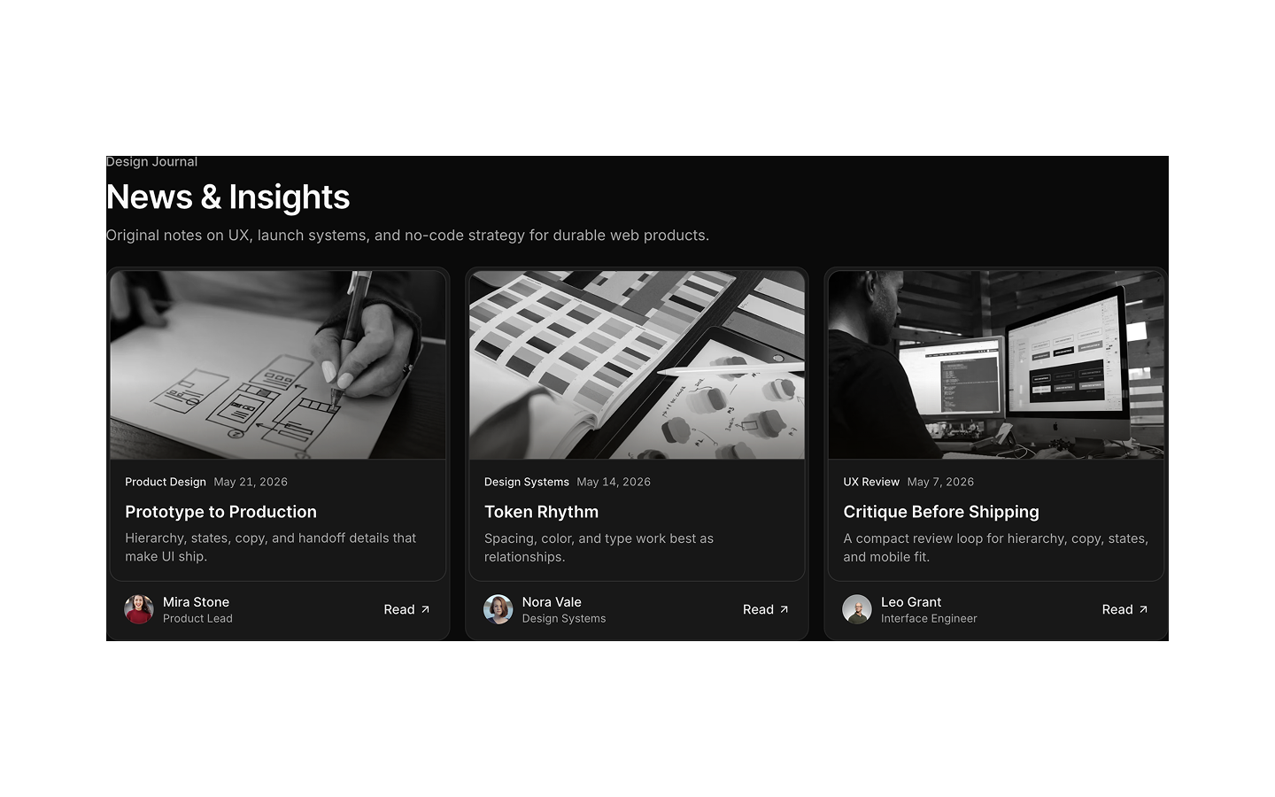 Blog blocks preview (dark)
