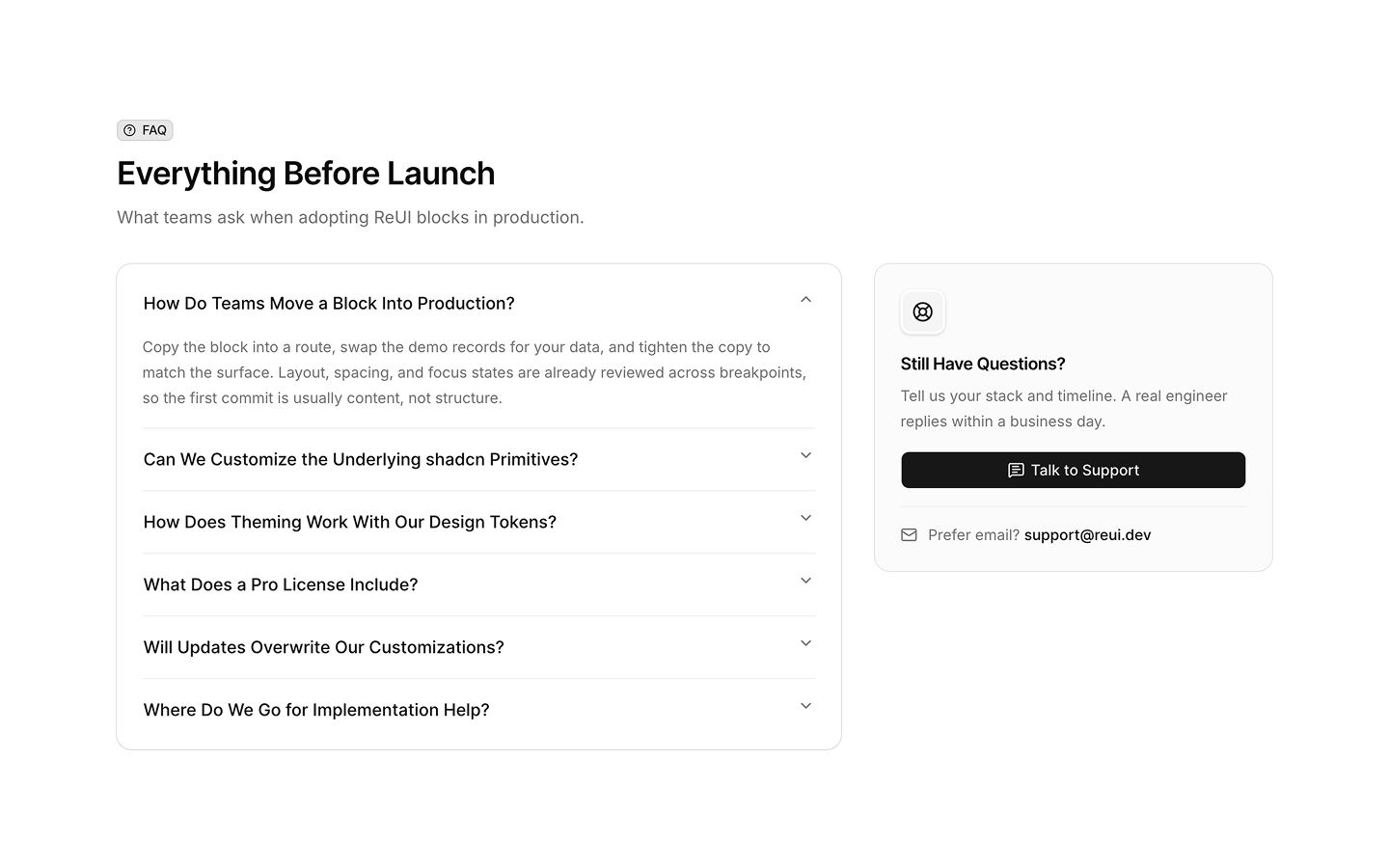 FAQ blocks preview