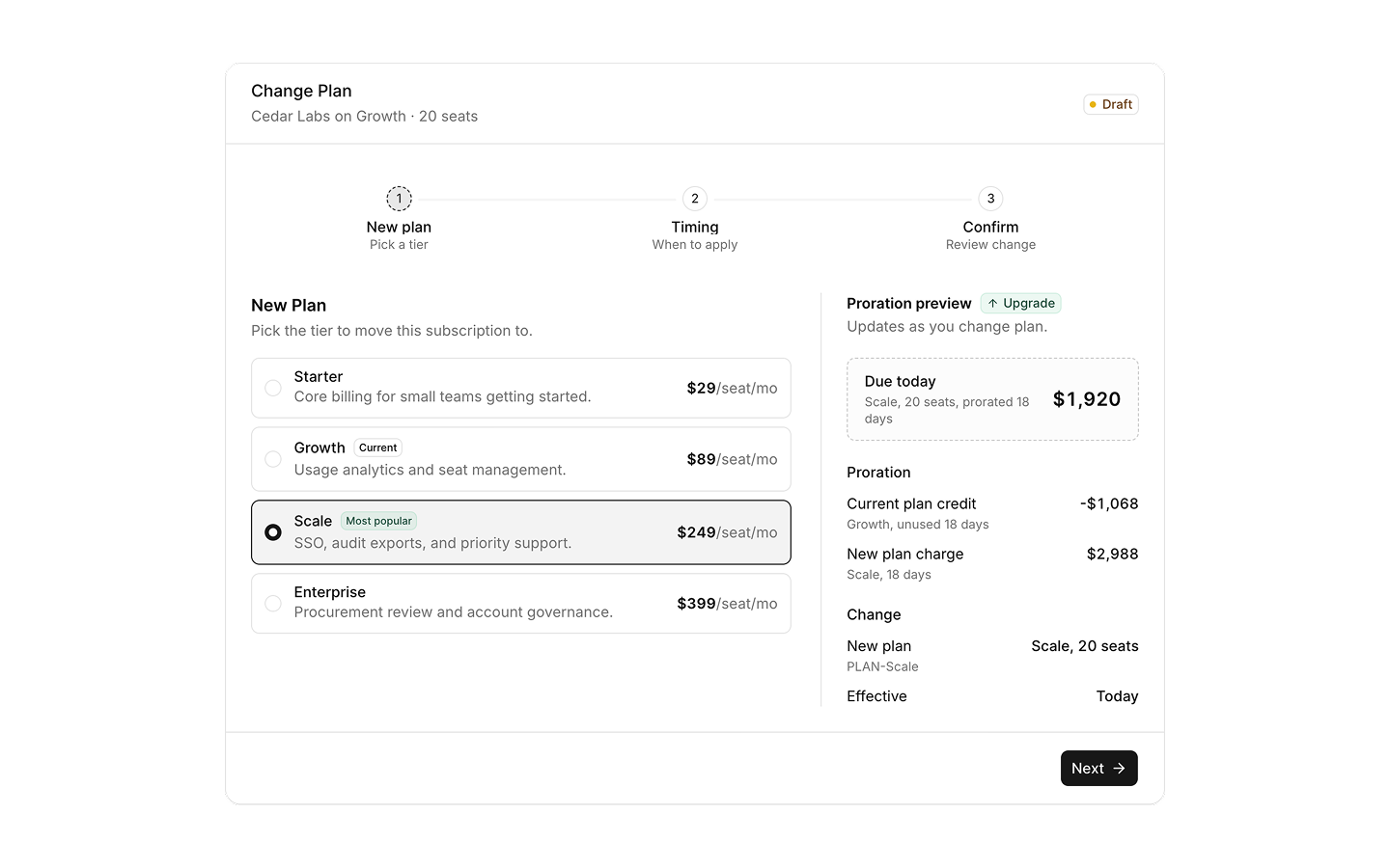 Billing blocks preview