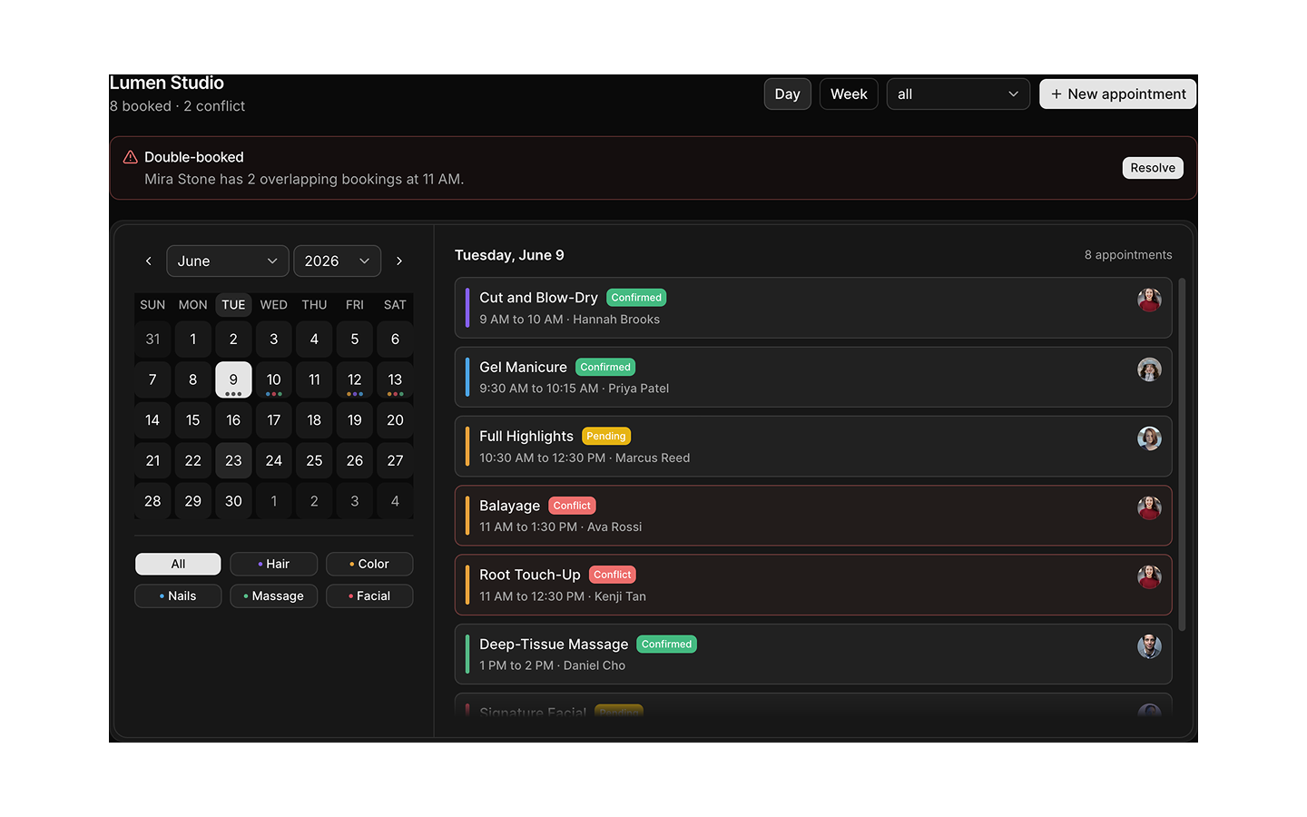 Bookings blocks preview (dark)