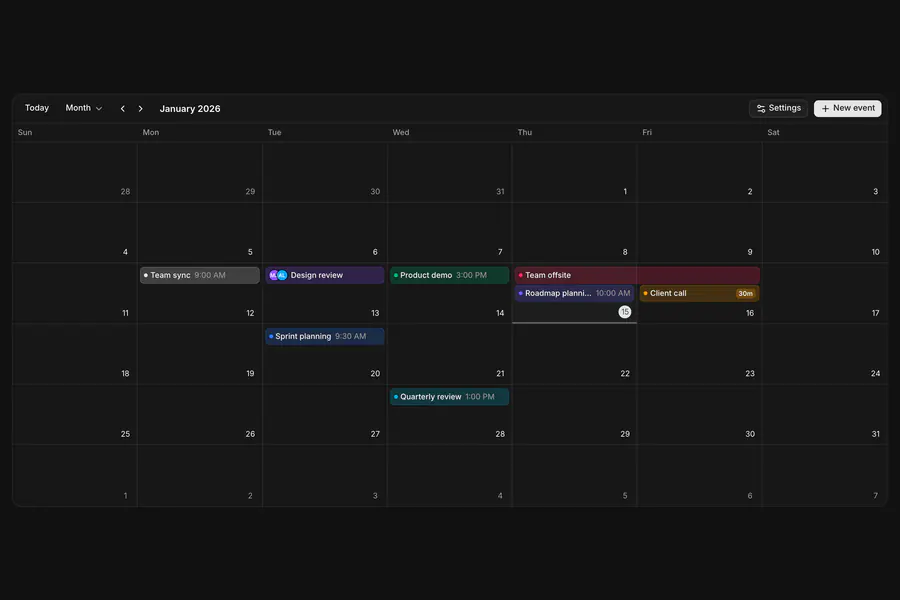 Event Calendar All Views: Event calendar with all views and live settings