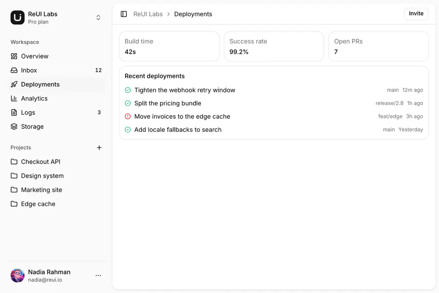 Sidebar Workspace Switcher: Application shell with a workspace switcher